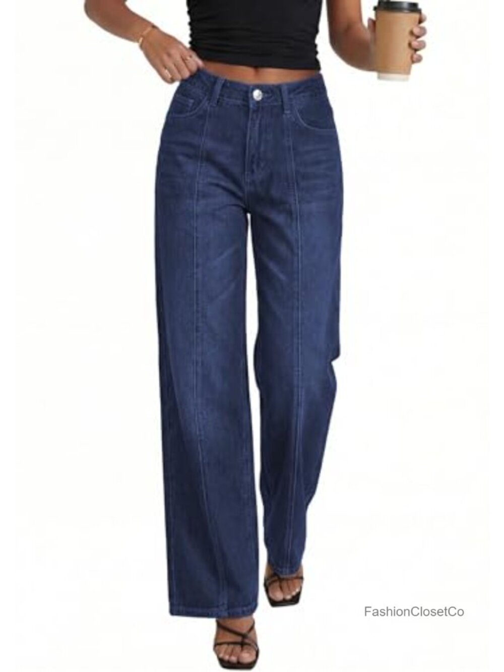 Wide Leg Denim Jeans Stretchy High Waist Palazzo Trousers - Picture 3 of 6